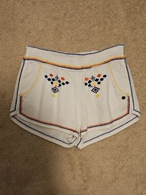 Roxy White Embroidered Athletic Shorts with Navy & Orange Trim